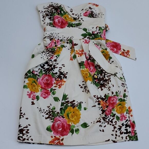ROSES FLORAL STRAPLESS DRESS W/ POCKETS BACHELOR extra small 3 2 4 Teeze Me - Picture 1 of 10